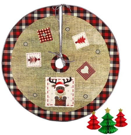Chickwin Weihnachtsbaum Decke, Christbaumdecke Schneeflocken Weihnachtsbaum Röcke Weihnachtsbaum Matte für Weihnachtsdeko Weihnachtsbaum Tannenbaum Deko (70cm,Leinen Grau Karo)
