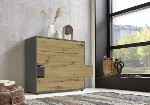 BMG Möbel Schubkastenkommode Mailand 3 Anrichte Sideboard für Schlafzimmer, Wohnzimmer und Garderobe, (Anthrazit/Artisan Eiche)