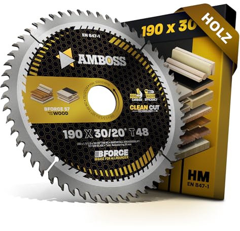 HM Kreissägeblatt 190x30 20 Z48 Wechselzahn für Akku Holz - Feinschnitt. AMBOSS WERKZEUGE® Sägeblatt 190mm +Reduzierring 20 30mm. 190x30 190x20 komp. zu Bosch GKS 190. GKS 65 GCE. GKS 18V-68 GC uvm.