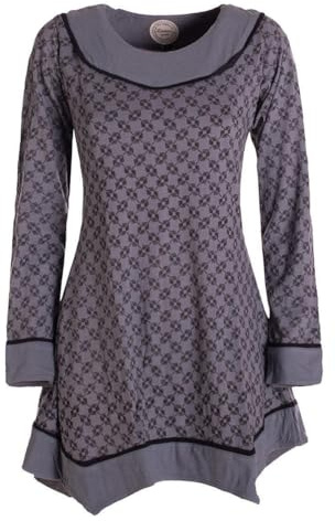 Vishes - Alternative Bekleidung - Langarm Damen Tunika Shirt-Kleid Ethno Zipfel-Bluse Blusenkleid grau 44-46
