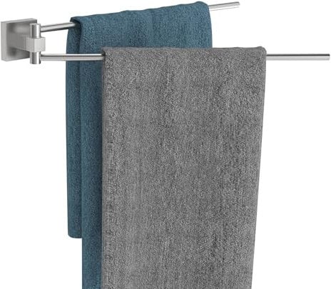 WZRUA Schwenkbarer Handtuchhalter Wandmontage, 34.5CM Edelstah Handtuchhaltern 2 armig Handtuchstange Gebürstetes Nickel für Küche, WC, Garderobe und Bad