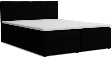 Boxspringbett 180x200 mit Bettkasten, Betty Doppelbett Schwarz Velourstoff | Bett 180x200, Doppelbett mit Topper (2 cm) für extra Liegekomfort