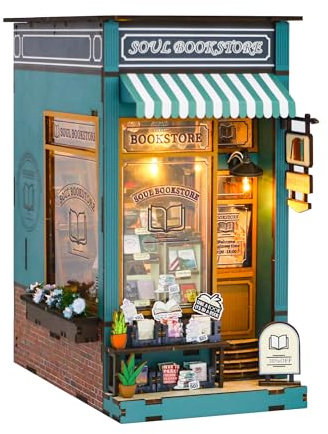 BBLIKE Book Nook DIY Bibliotheque Maquette Puzzle 3D Bois Miniature Booknook Maison a Construire avec Lampes LED Maquette 3D Serre Livre Cadeau Créatif Kit de Modélisation pour Adulte(Bookstore)