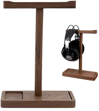 Support pour casque en bois de noyer – Support élégant pour casque en bois de noyer noir | Support de casque stable en bois pour casques, organisation de bureau et accessoires audio élégants pour