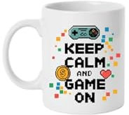 SUBLIX Keep Calm and Game On Gaming Mug | Retro Pixel Art Coffee Cup for Gamers | Fun Gift for Video Game Lovers