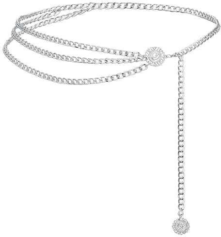 Ceinture en chaîne argentée, ceinture en métal argenté, ceinture réglable, chaîne de taille, décoration de vêtements, accessoires pour femmes, jupes, pantalons