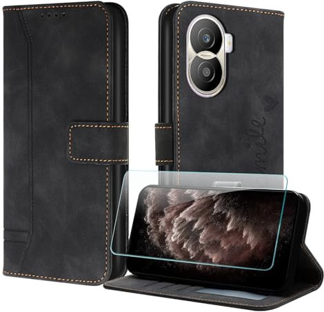 JayModCase Handyhülle Kompatibel mit Huawei Honor X40i, Flip PU Wallet Schutzhülle mit [1 Stück Schutzfolie] Kartenfach Magnetverschluss Ständer Hülle für Honor X40i (Schwarz)