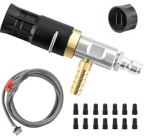 FIXFANS Adjustable Long Range Nozzle for Pressure Washer 3-3.5 GPM, Downstream Injection Spray Nozzle Kit, High Power Washing External Chemical Injector with 1/4” Quick Connect, 2000 to 3000 PSI