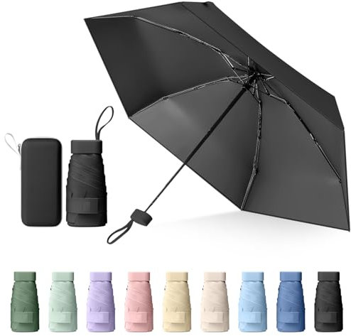 Sykrawki Ombrello Pieghevole Portatile Compatto, Anti UV e Antivento, Mini Ombrello da Tasca Ultraleggero per Donne e Uomini, Ideale per Viaggi (nero)