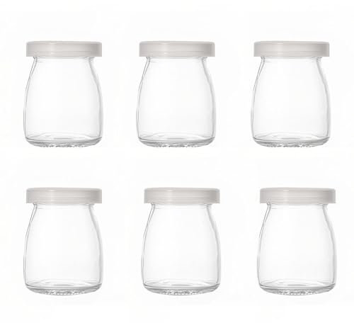 6 Stück 100 ml Pudding-Joghurt-Töpfe mit Deckel, kleine Gläser mit Deckel, Mini-Glasflaschen mit Deckel