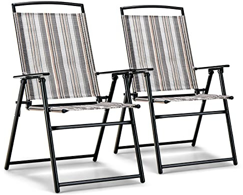 GOPLUS 2er Set Gartenstühle klappbar, Klappstuhl mit Hochlehner & bequemer Armlehne, Balkonstuhl wetterfest bis 150kg belastbar, Terrassenstühle für Garten Hof Terrasse Balkon, 61,5 x 51 x 92 cm