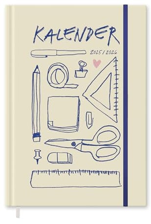 Eine der Guten Terminkalender A5 - Kalender 2025 2026, 18 Monate Wochenplaner für Juli 25 bis Dez. 26 mit Gummiband, Hardcover Studienplaner im Spalten-Layout, Gelb Blau Rosa, klimaneutral, FSC Papier