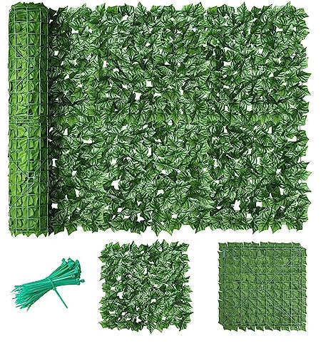 Haie artificielle pour balcon, jardin, haie artificielle rouleau avec feuillage brise-vue pour balcon, cour, terrasse 0,5 x 1 m
