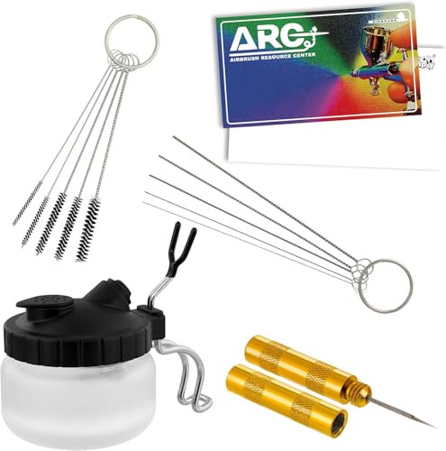 Airbrush Cleaning Kit 13-Piece, Airbrushing Cleaner Set with 1 Glass Pot Jar, 5 Cleaning Needles, 5 Brushes, 1 Wash Needle & Cleaner Set Kit