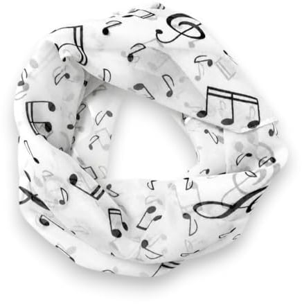 mugesh Chiffon Schal Musik Design – Schwarzes Halstuch mit Noten Motiven und Violinschlüsseln, leicht transparentes Dreieckstuch 63 x 63 cm, modisches Tuch für Musiker & Musikliebhaber