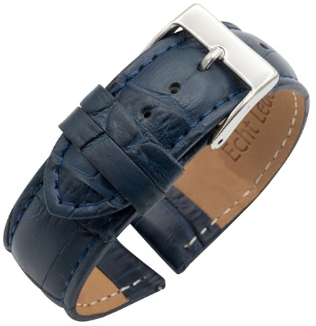 Eichmüller since 1950 Uhrenarmband Alligator in 14/18/20/22 mm Kroko Prägung Kalbsleder (Blau (0817), 22 mm)