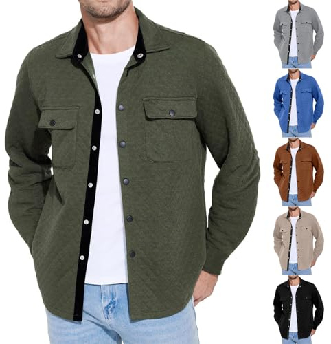 Chemise Homme Manches Longuess Chemisette Légère Respirant Surchemise de Travail Chemisier Décontractée Veste Automne Hauts avec Poche Vêtements Fashion Habit Oversize Haut Classique Jacket