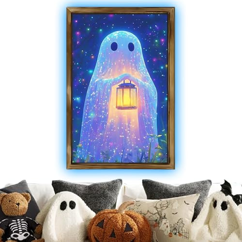 Gerahmte Geistermalerei Leuchtende Holz-Halloween-Heimdekoration
