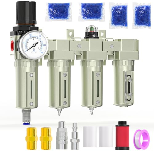 MEANLIN MEASURE 1/2BSP Heavy Duty Industrial Grade 4 Stage Air Drying System,Auto Drain,Double Particulate Filter,Desiccant Dryer and Air Regulator For Plasma Cutter and Paint Spray