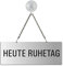 Schild Heute Ruhetag 175x65 mm mit Saugnapfhaken Aluminium silber-matt eloxiert Metallkette Nr.31019-ES