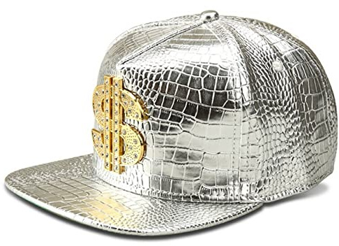 Hip-Hop-Hut mit flachem Rand und Verstellbarer Snapback-Hut für Damen und Herren - Silber - Einheitsgröße