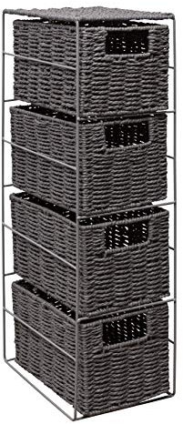 Woodluv 4 Drawer Paper Rope Tower Storage Unit With Metal Frame, Ideal for Small Bathrooms & Home Storage, Grey