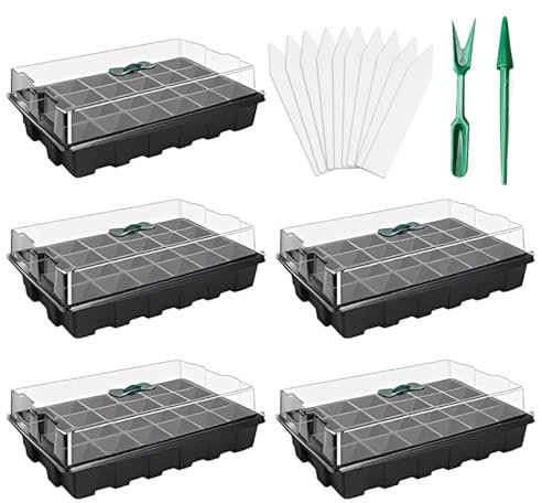 Richaa 5 Pièces 120 Cellules Bacs a Semis Mini Serre ce Jardin avec Couverture Godets pour Semis Noir Kit de Germination Plantes Fleurs Serre Interieur