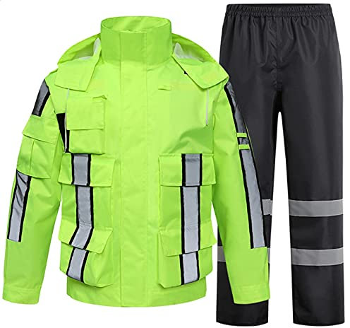 Heavyoff 3M Tuta Antipioggia Riflettente Uomo Alta visibilità Impermeabile Set di Giacca e Pantaloni da Pioggia
