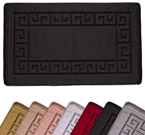 Renoazul® Non Slip Large Front Door Mat, 50 x 80 cm Washable, Anti Slip and Waterproof, Outdoor and Indoor Rug, Gel Backed Dirt Trapper Kitchen Rug (Gel Back Rocco - Black)