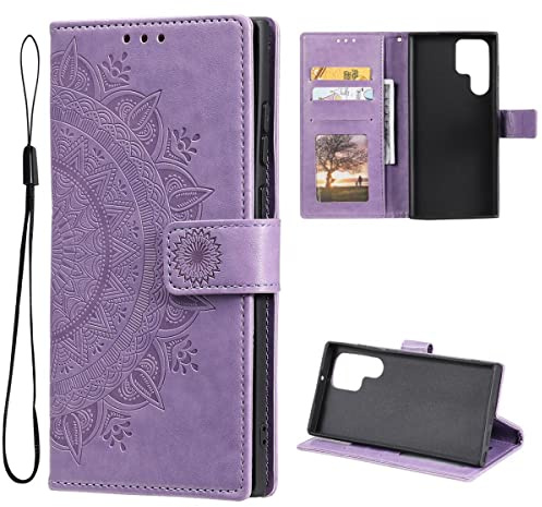 CoverKingz Handy Tasche kompatibel mit Samsung Galaxy S22 Ultra - Handycase mit Kartenfach Handyschutzhülle Cover - Smartphonehülle klappbar Motiv Mandala Lila