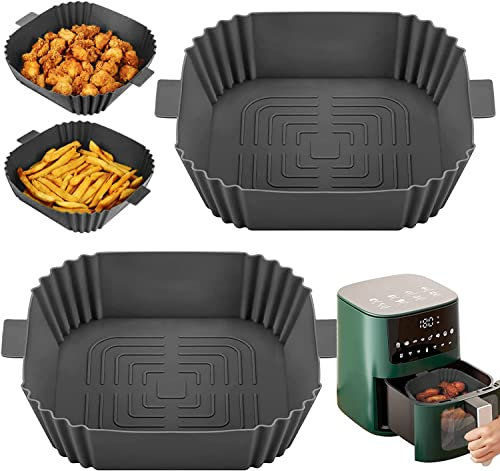 Usper 7.9Inch Air Fryer Silicone Pot Square Liners, Reusable Air Fryer Silicone Basket Baking Tray for COSORI, Ninja, Tower,Heat Easy Cleaning Accessories Replacement of Liners (Bottom 6.5Inch)