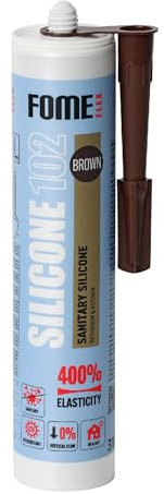 Mastic silicone sanitaire marron FOME FLEX [310 ml] - Résistant aux moisissures (S1) - Silicone pour joints de salle de bain, gouttières et fenêtres