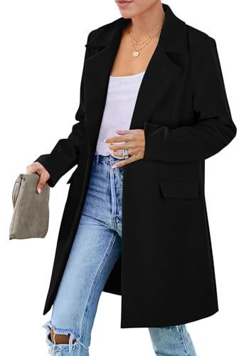 PRETTYGARDEN Women's Business Casual Long Blazer Jackets(Black,L)