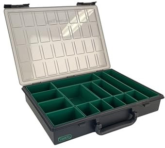 raaco Assorter 55 4x8-15: Premium Sortierbox für Werkstatt, 15 Einsätze, Sortimentskasten & Sortierboxen für Kleinteile, Sichere Aufbewahrung, Tragbar, 26,1 x 33,8 x 5,7 cm, Leicht & Robust