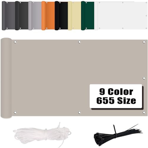 MENGH Balkon Sichtschutz Ohne Bohren Wind-und UV-Schutz, 160g/m², Mit Montagezubehör, 100% Polyester, für Balkon geländer,Terrasse & Garten - Taupe 125x1900cm