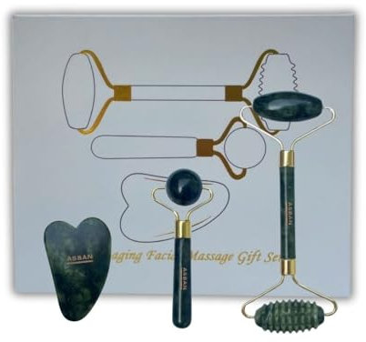 Jade Roller set, Skin Care, Gua Sha Set, Gesichtsroller aus Jade, Gerillter Rollmassierer, Skincare, Gua Sha aus Jade, Beruhigt und Entspannt die Haut