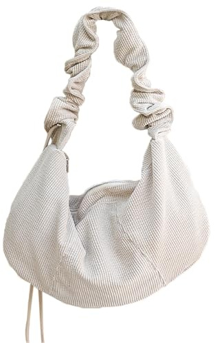 CXINLky Corduroy Umhängetasche mit Kordelzug, Großer Kapazität Hobo Half Moon Cord Tasche, Crossbody Schultertasche Tragbare Halfmoon Bag Tasche für Frauen Täglich Lässige-Aprikose