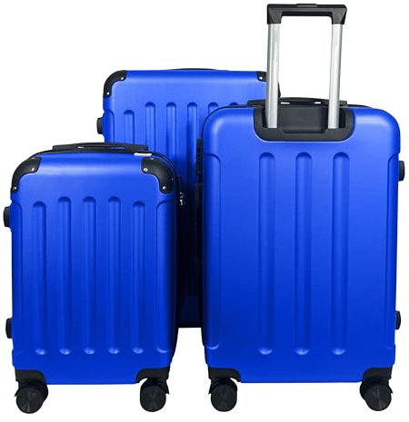 MY TRAVEL BAG Hartschalen-Koffer Reisekoffer ABS Koffer (Handgepäck-Mittel-Groß-Set) 4 Doppel-Rollen Trolley (Königsblau, 3er Set)