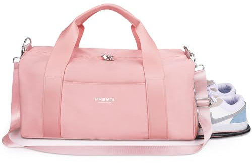 25L Sac De Sport Femme,Sac De Voyage Femme,avec Compartiment À Chaussures Et Poche Imperméable,pour Les Voyages, La Danse, Sportives Sac D'entraînement (Couleur Rose,19 Pouces Taille Moyenne)