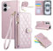 Rosbtib Wallet Case for iPhone 16 5G 2024 6.1 Inch, PU Leather Mobile Phonecase with Diamond Lattice Embroidery, iPhone 16 5G Flip Case with Wrist Strap and Crossbody Long Strap, Pink