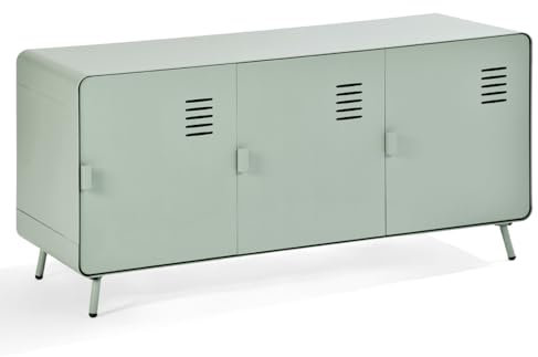 MEUBLE COSY Mobile TV Credenza con 3 Ante e Ripiano Consolle Tavolino per Soggiorno Cucina Camera da Letto Ufficio, Industriale, Metallo, Verde Chiaro, 120x40x57cm
