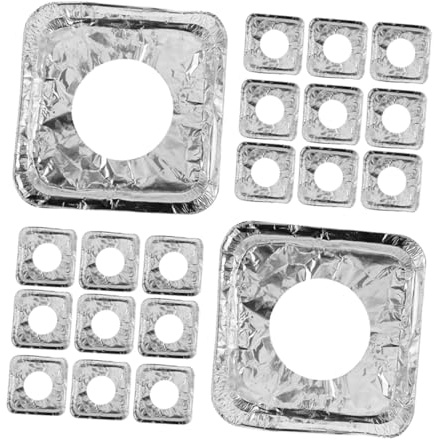 Brennerabdeckungen für Gasherde 100 Stück aus Aluminiumfolie | Silber, Ölabweisend und Einweg, für Brenner und Gasherd, Platzsparend zu Verstauen