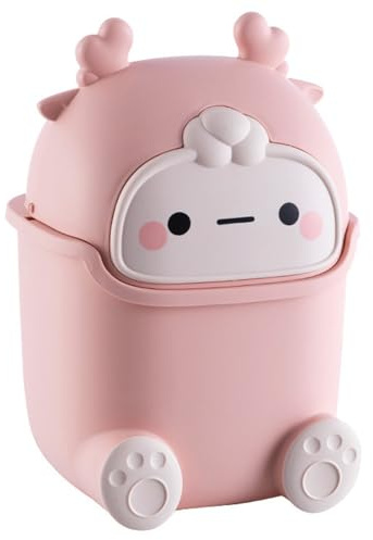 Takingup Jolie poubelle en plastique de 2 litres pour chambre à coucher, bureau, chat, enfants – Poubelle de chambre et enfants pour coiffeuse (rose), accessoires bureau Kawaii