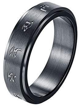 PAMTIER Bague Bouddhiste en Acier Inoxydable avec Boudiniste Amulette Dieu de la Richesse Noire Porte Bonheur Taille 52