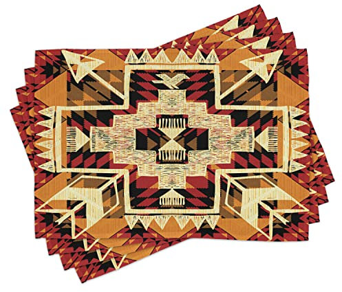 ABAKUHAUS Pfeil Platzmatten, Tischdekoration Für Küche aus Waschbarer Stoff Digitaldruck, Indianer Muster Mit Pfeilen Orientalischer Pyramiden Dreieck Elementen symmetrisch, Aprikose Braun