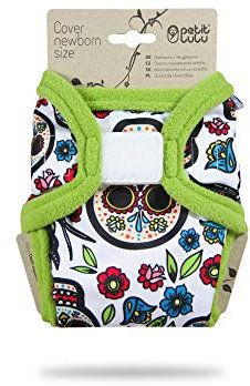 Petit Lulu Neugeborenen Überhose (2-6 kg) für Stoffwindeln Klett (Gatos Calaveras (auf weiß))