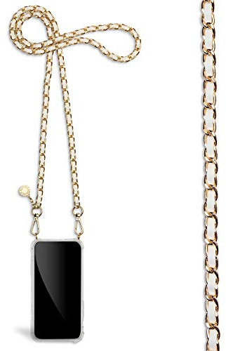 Jalouza Handykette kompatibel mit iPhone SE / 6/7 / 8, Metallkette mit Handy Hülle zum Umhängen in Gold-Weiß, Chain Phone Necklace designed in Berlin
