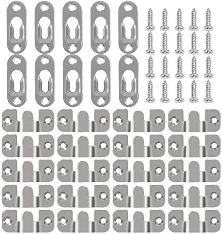 BIGKASI 20pcs Schwerlast Bilderrahmen Aufhänger Unterputz Verdeckte Halterung Möbelverbinder Edelstahl Ineinandergreifender mit 10 pcs Schlüsselloch-Aufhänger für Bild Wandhalterung Foto Rahmenhaken