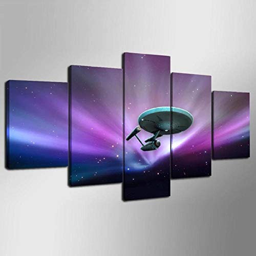 104Tdfc Star Trek TOS Enterprise Leinwandbild - 5 Teile - Bilder, Wandbilder, Kunstdruck XXL Mit Rahmen Vlies Leinwanddrucke 5 teilige Leinwandbilder