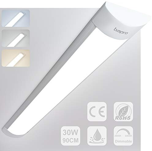 90cm 30W Tubos Led Techo Regulable por Interruptor (6500K-300K-4000K) Fluorescente Luz Cocina Barra LED Para Garaje Pantalla Lámpara de Techo, Armarios, Balcón, Cuarto, Cocina y Oficina
